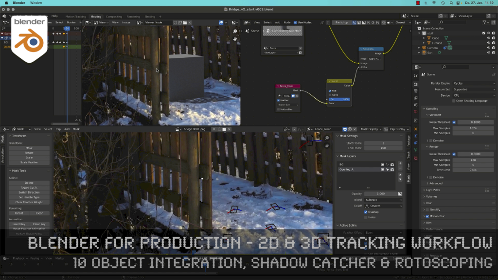 Blender 3.0 for Production - 2D & 3D Tracking Workflow - 10 Object Integration, Shadow Catcher & Rotoscoping