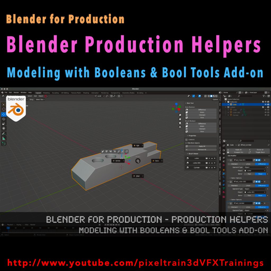 Tutorial Blender for Production - Production Helpers - Modeling with Booleans & Bool Tools Add-on by Helge Maus